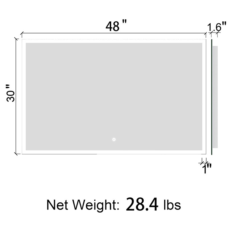 Miroir de salle de bain mural à DEL avec lumières rétroéclairées et antibuée, 30 po x 48 po