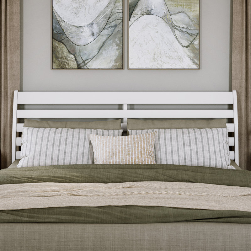 Ashmun Solid Wood Sleigh Slat Panel Headboard, White, King