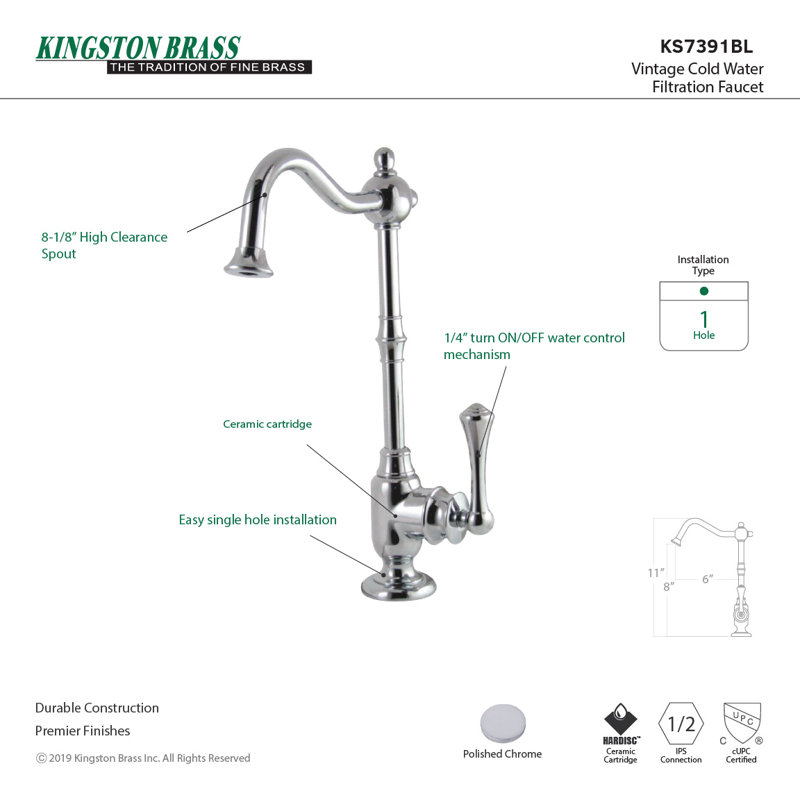 Distributeur d’eau froid et bec pivotant Vintage, Chrome poli