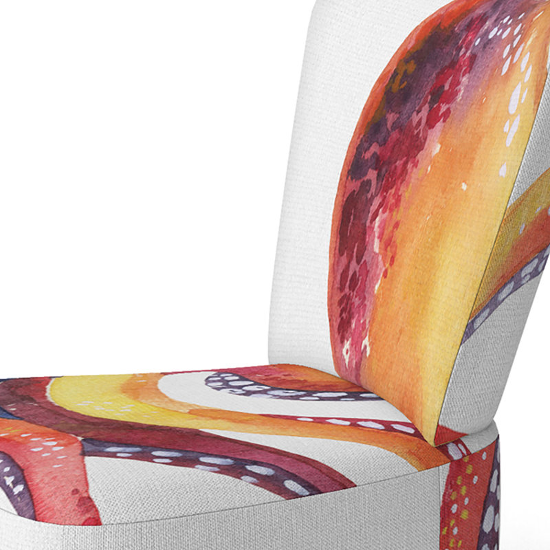 Accent Chair, Beige Floral Pattern Upholstered Decor - Beige Floral Pattern II, Purple/Orange/White