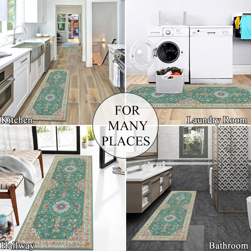 Floral Flatweave Area Rug, Runner 60 x 180cm