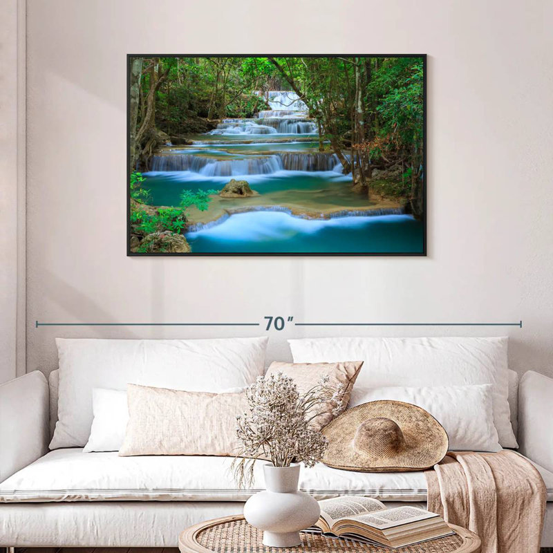 Kanchanaburi Forest Waterfall, Floating Frame Black, 43" X 29"