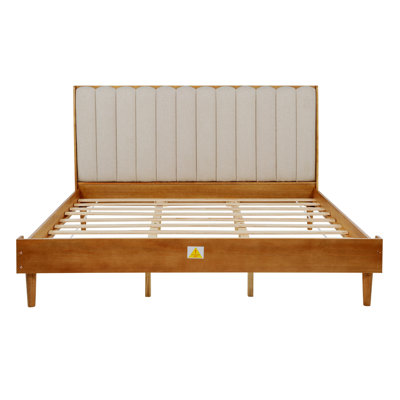 Lit moderne, lit en bois avec tête de lit tapissier, lit plateforme avec cadre de lit renforcé