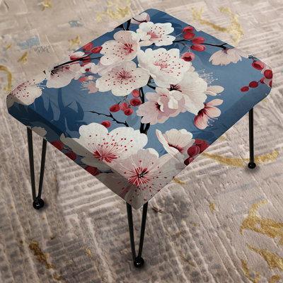 Pink And Blue Cherry Blossom Floral Pattern - Floral Rectangle Ottoman
