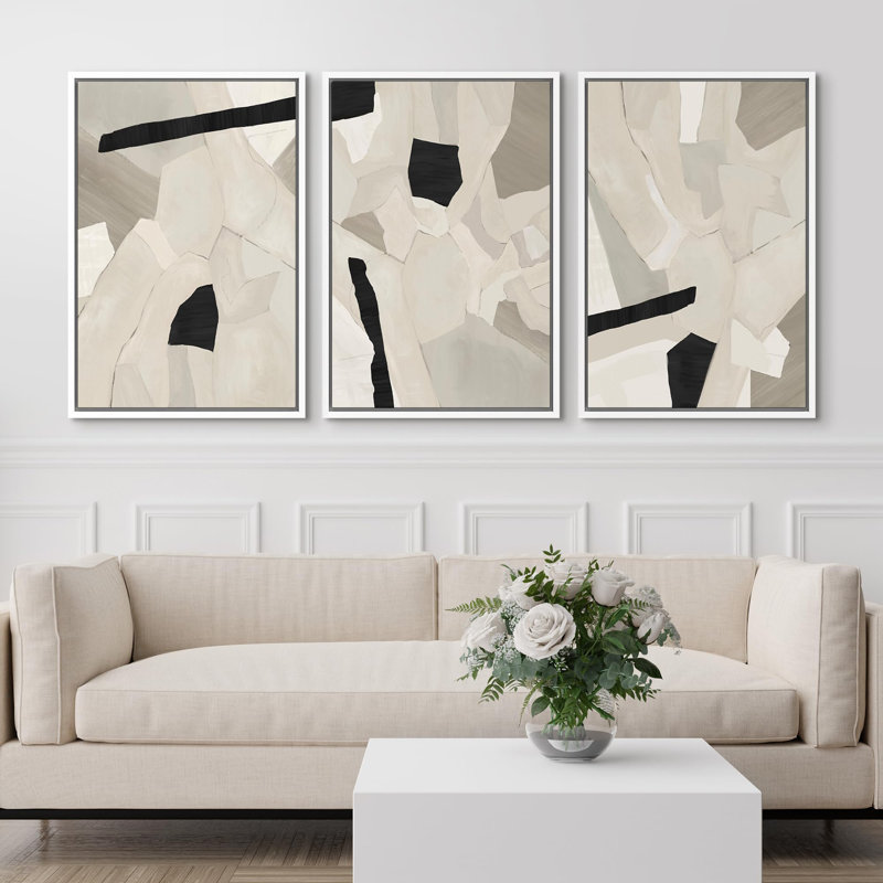 Modern Abstract Geometric " Geometric Block Abstract Shape Illustration Modern Neutral Decor Relax Calm Chic " 3 - Pieces