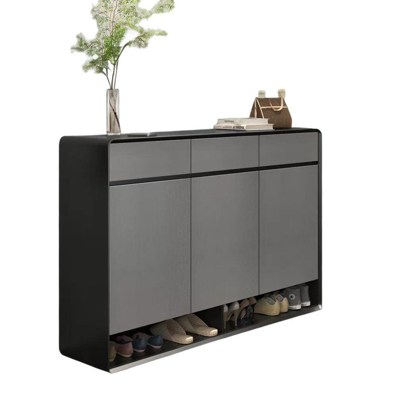 Solid Wood Shoe Cabinet One Household 20 Pair Shoe Storage Cabinet, Black/Gray