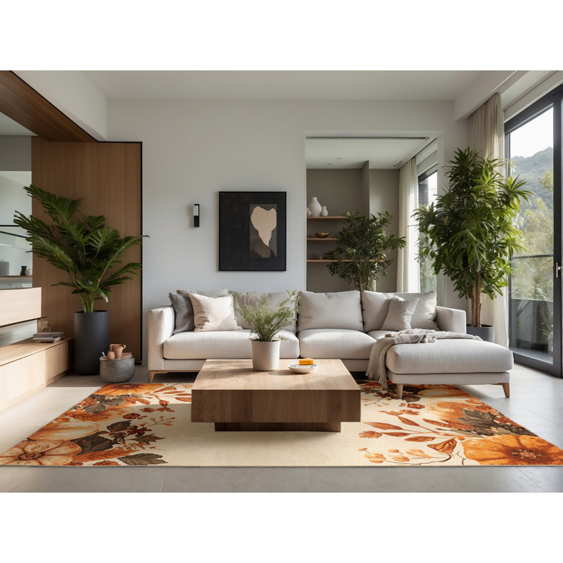 Soft Plush Ferrier Halloween Modern & Contemporary Abstract Area Rug in Beige – Beige Binding, 3x5