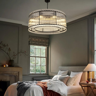 Luminaire suspendu rond en verre ondulé à 8 lumières à intensité variable de 8 po