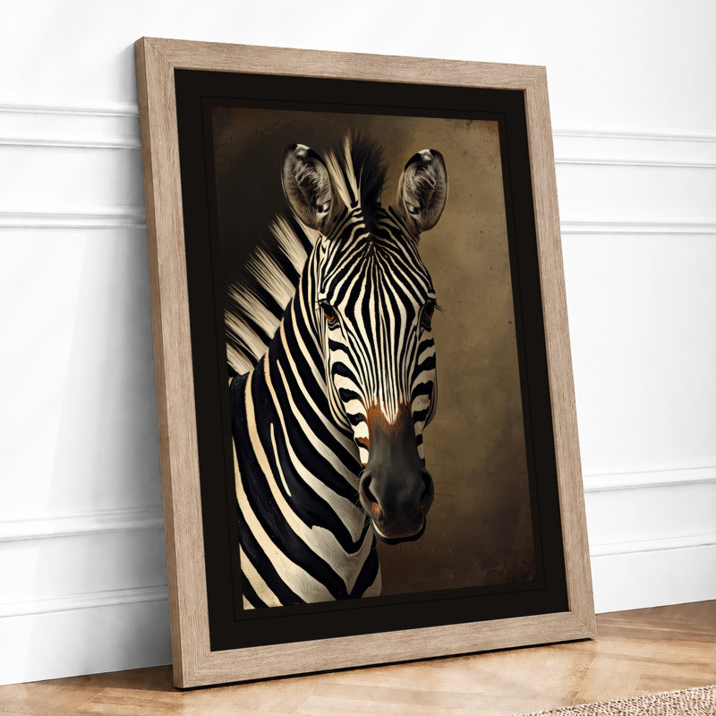 Frontal Zebra Modern - Framed Print, A3 - 42.0 x 29.7 cm, Oak