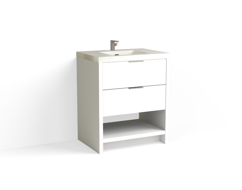 30 in. Handmade Single Vanity, Glossy White/Single, White Nanomatte, Satin Nickel
