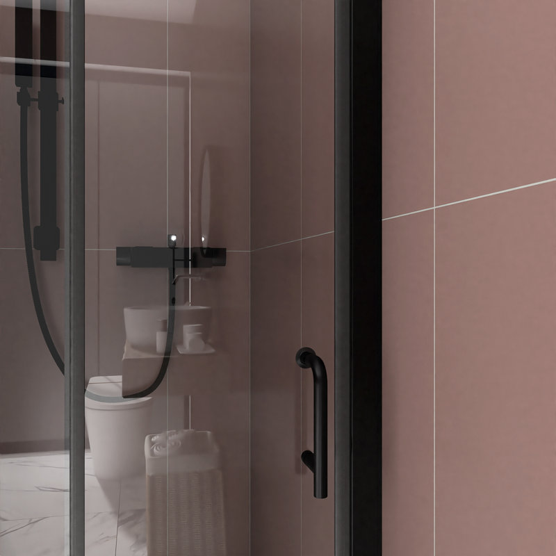 34'' x 72'' Matte Black Semi-Frameless Pivot Shower Door