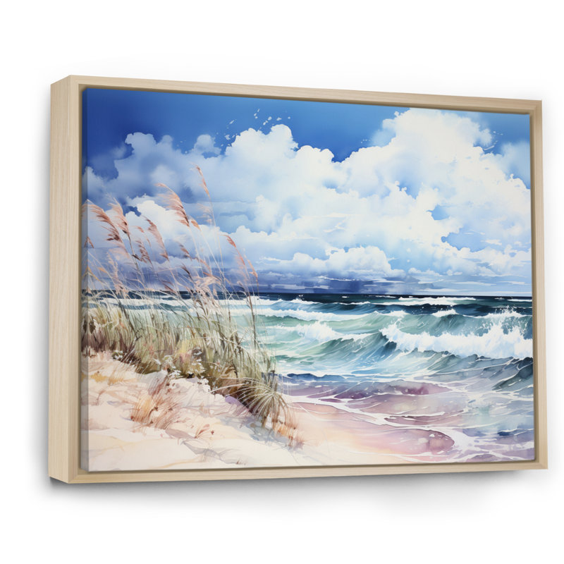 «Beach Grass Landscape I», reproduction, Cadre naturel flottant, H 24 po x l 32 po x P 1 po