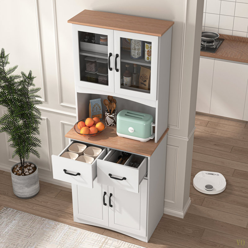 Armoire de cuisine en bois avec porte et cadre en verre