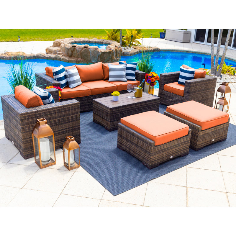 Ensemble de patio complet en rotin 16 pièces avec coussins Sorrento, Sunbrella toscan