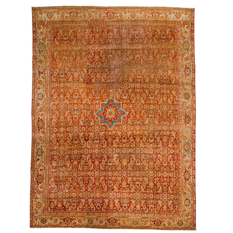 Tapis unique rouge / beige 10 pi x 13 9 pi 10 po x 10 pi 9 po