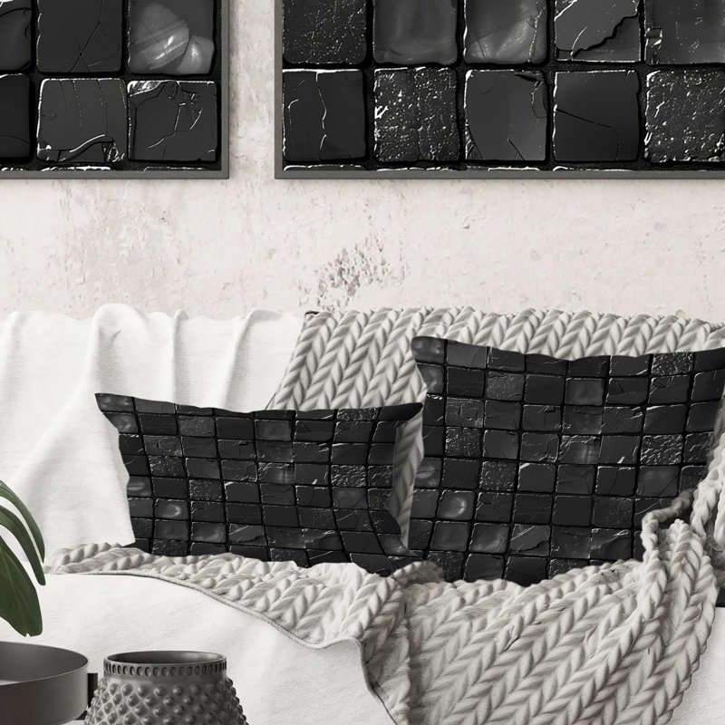 Carreaux de mosaïque noirs modernes VI - Coussin décoratif moderne, H 16 po x l 16 po