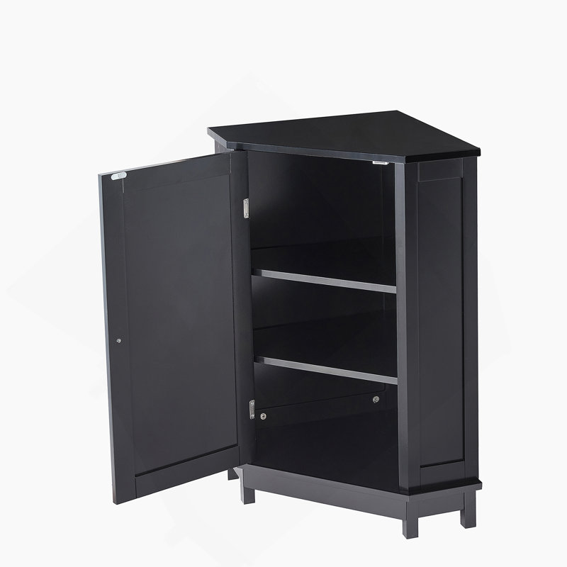 Armoire de rangement de coin triangulaire avec tablettes réglables pour la salle de bain et plusieurs pièces, style moderne et fabrication en panneau de fibres à densité moyenne robuste