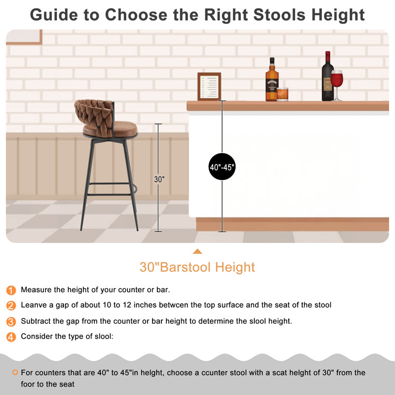 Kymberlynn Swivel Upholstered Low Back Bar & Counter Stool With Metal Frame, Brown, Bar Stool (30.7” Seat Height)