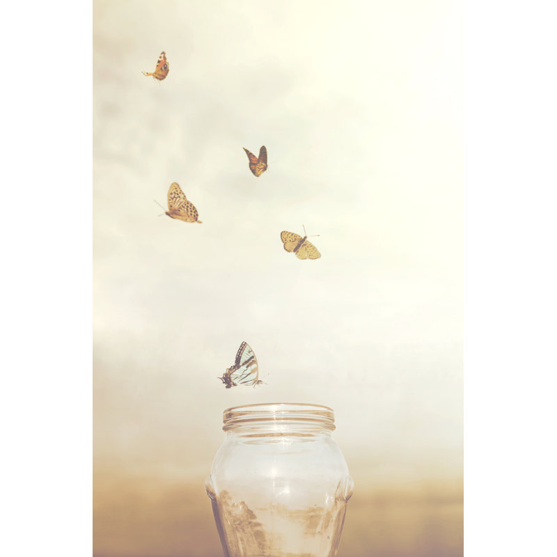 Butterflies Flying Over Vase by Fcscafeine - Wrapped Canvas Print, 30cm H x 20cm W x 3.8cm D