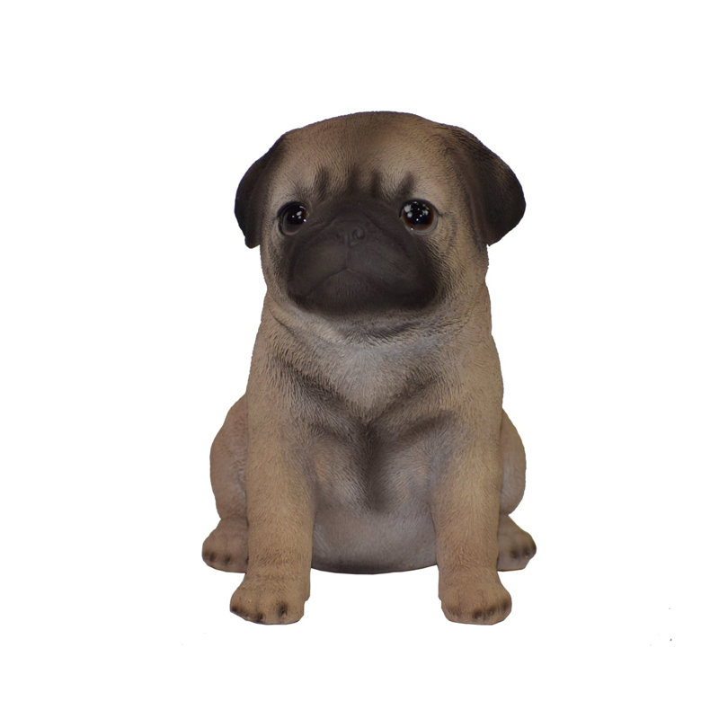 Realistic Tan and Black Sitting Pug Puppy Statue