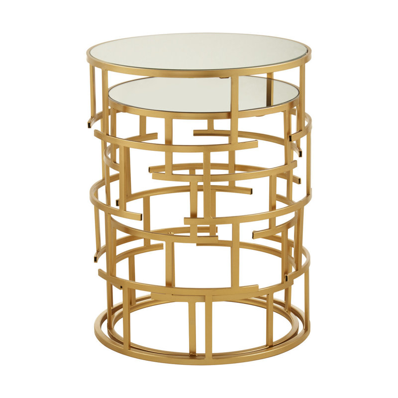 Ellerbe Glass Top Drum Nesting Tables