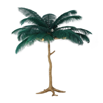 Lampe de table de 28 po de hauteur avec branche et plume d'autruche noire