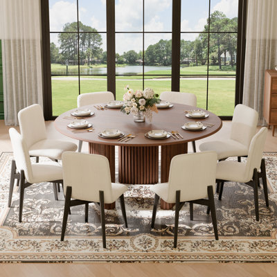 Ensemble 5 pièces de table de salle à manger ronde avec table de 46 po et 4 chaises rembourrées en tissu pour les meubles de cuisine et de salle à manger modernes