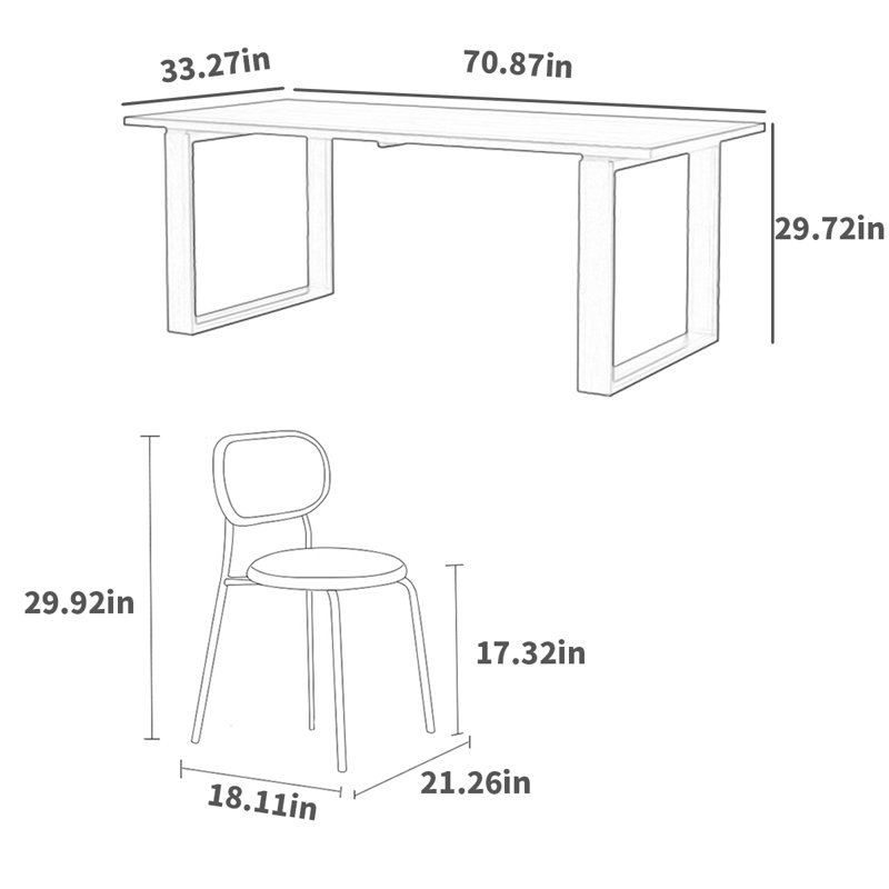 Ensemble de salle à manger rectangulaire, H 29,72 po x L 70,87 po x l 33,27 po