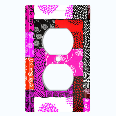 Metal Light Switch Plate Outlet Cover (Safari Pattern African Tribal Art Geometric Red Pink   - Single Toggle)