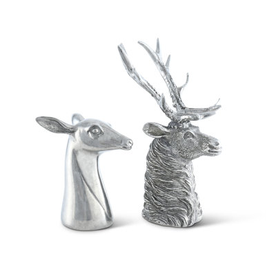 Vagabond House Lodge Pewter Stag and Doe Salt and Pepper Shaker Set