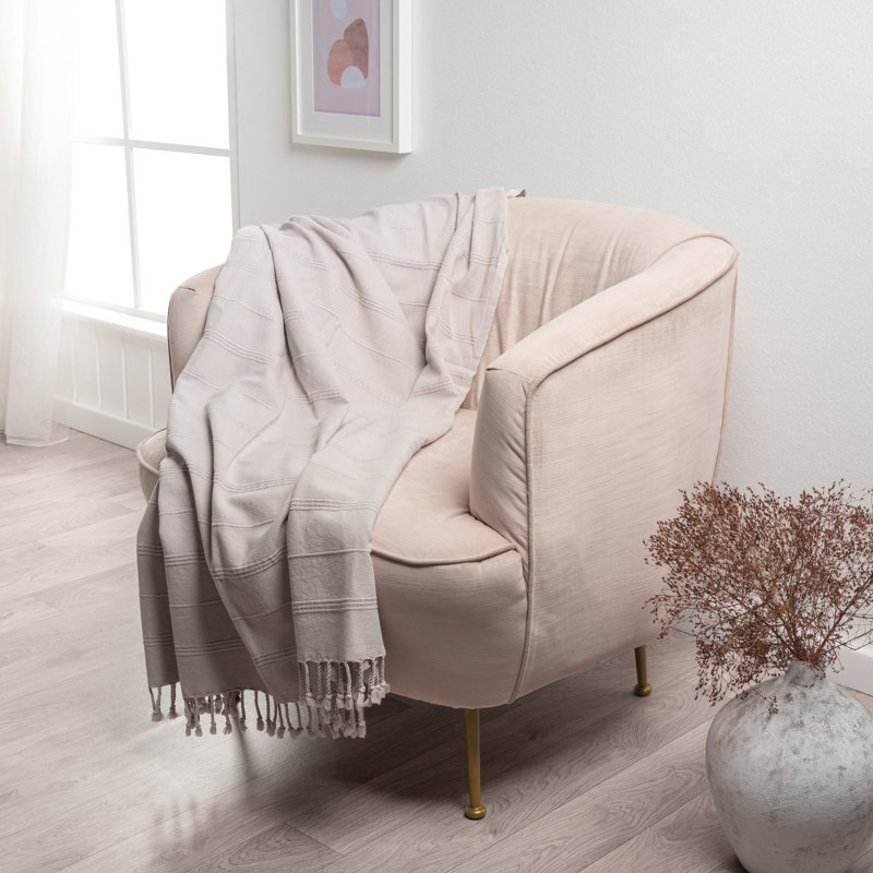 Dafina 100% Turkish Cotton Striped Throw, Taupe