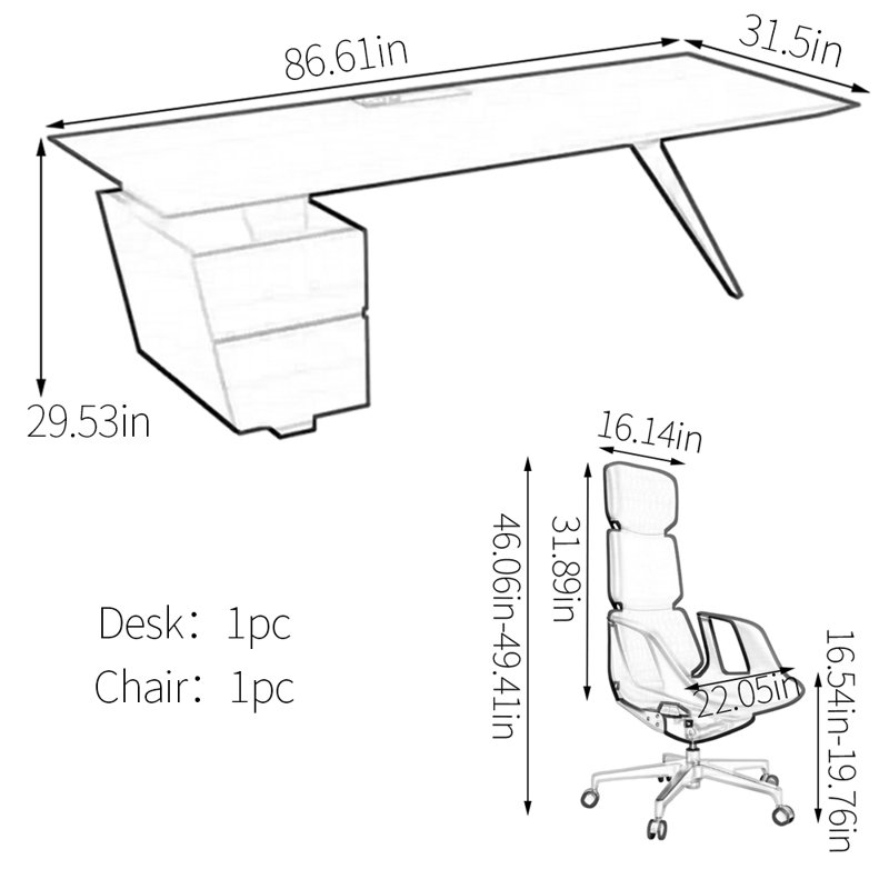 Bureau d'ordinateur, H 29,53 po x l 86,61 po x P 31,5 po