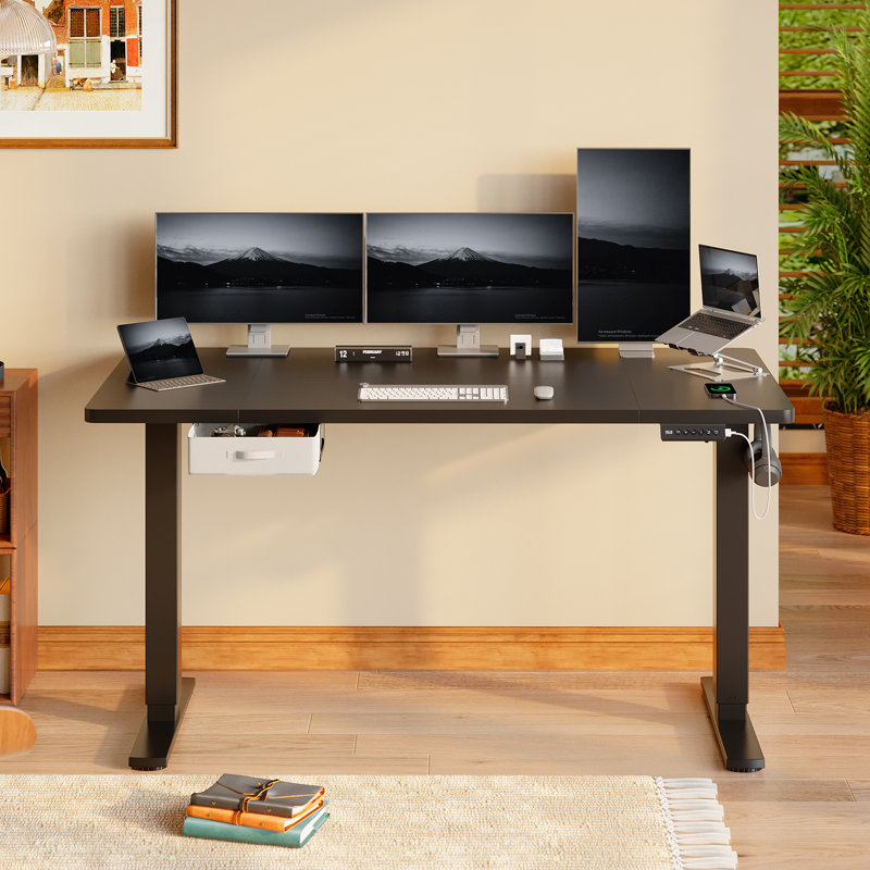 Electric Standing Desk Wide Desktop Height Adjustable Standing Desk With Drawer&Hooks, 118" H x 160" W x 80" D, Black, Black
