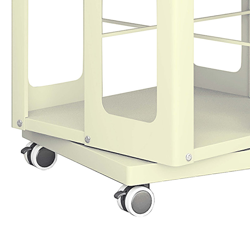 Bibliothèque rotative robuste à 4 niveaux avec roulettes à 360 ° et espace de rangement réglable, Jaune