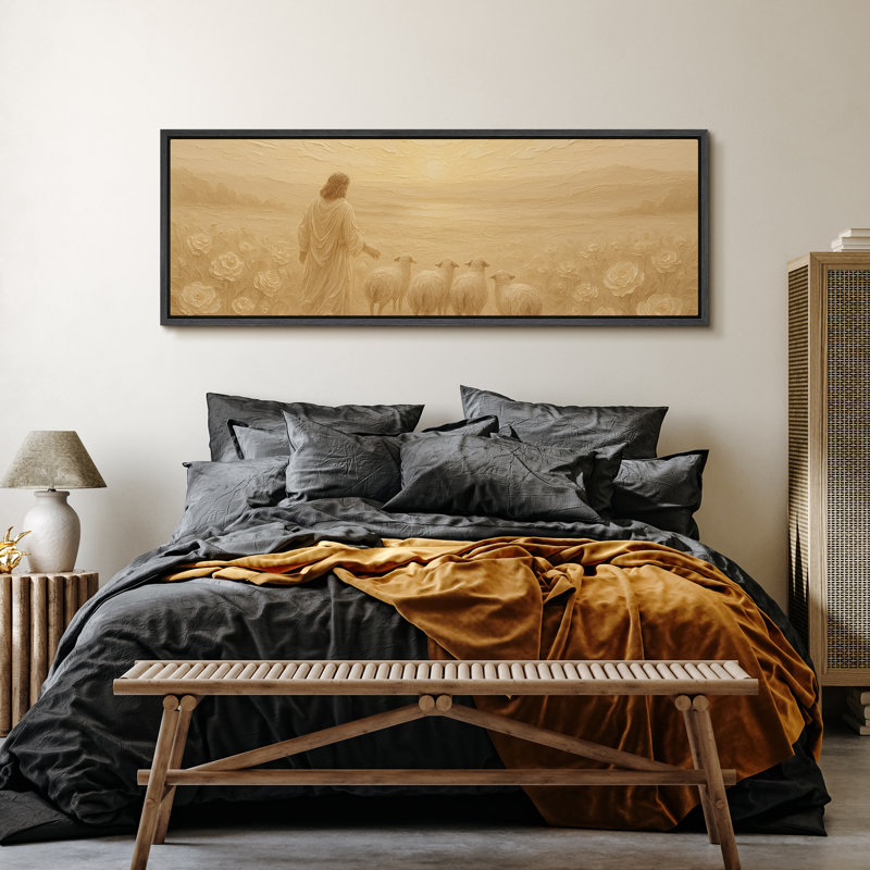 «Jesus Gissant Guking His Sheep Through a Peaceful Neutral Landscape Extra Large», reproduction d'art sur toile encadrée