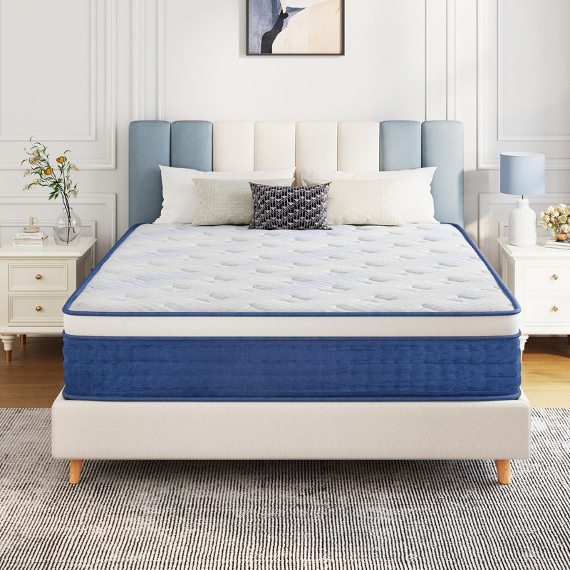 Blue Medium Hybrid Mattress in a Box - Breathable Support & Motion Isolation, Full, 14"