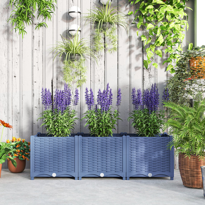 Plastic Raised Garden Bed, 4 X 1 X 1 Ft Outdoor Flower Box With Drainage Holes For Vegetables, Herbs, Blue, Blue