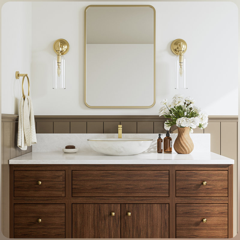 Robinet de salle de bain vasque à une poignée en or brossé avec lavabo vasque à poignée simple, Brushed Gold