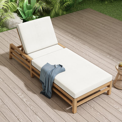 Acacia Wood Outdoor Chaise Lounge Chairs with 4" Cushions, 5-Position Adjustable Reclining Backrest, Patio Lounge Chairs for Poolside, Garden, or Balcony
