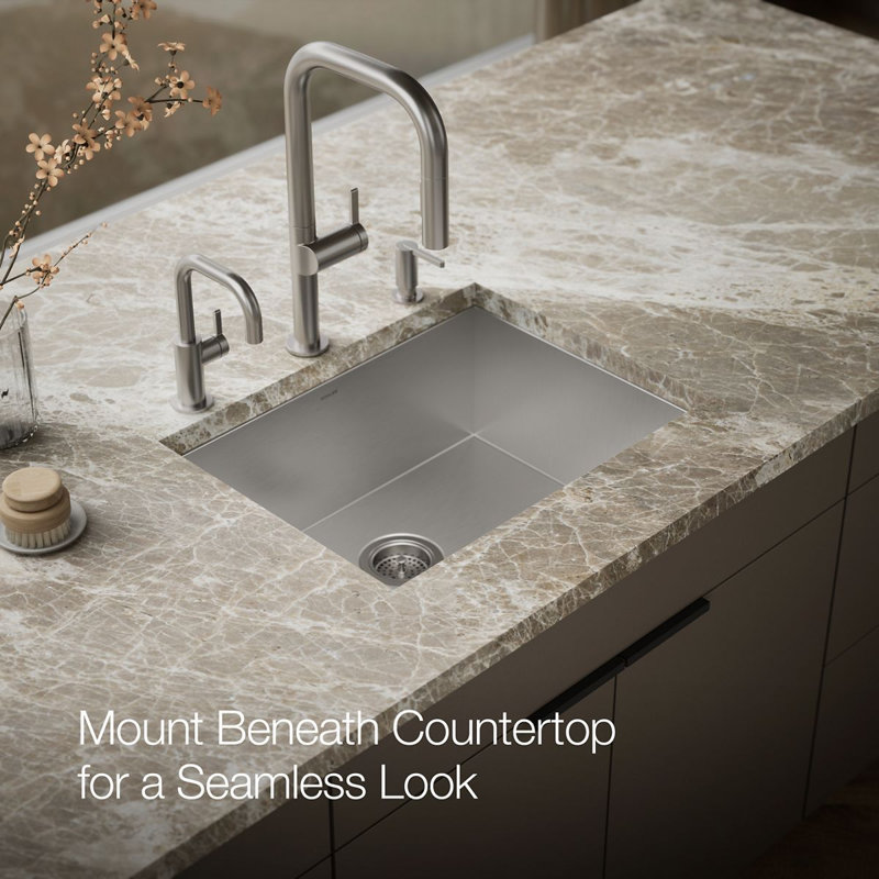 Vault 25" L x 22" W x 9-5/16" Top-Mount/Under-Mount Single-Bowl Kitchen Sink with 4 Faucet Holes, 0 Hole
