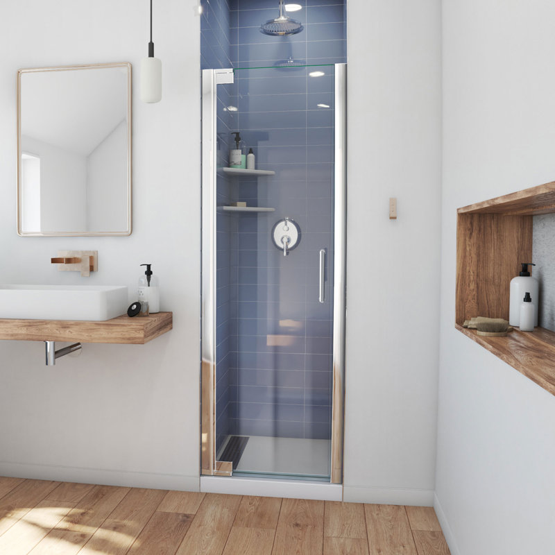 Elegance 32.25" W x 72" H Pivot Frameless Shower Door with Clearmax™ Technology, Chrome