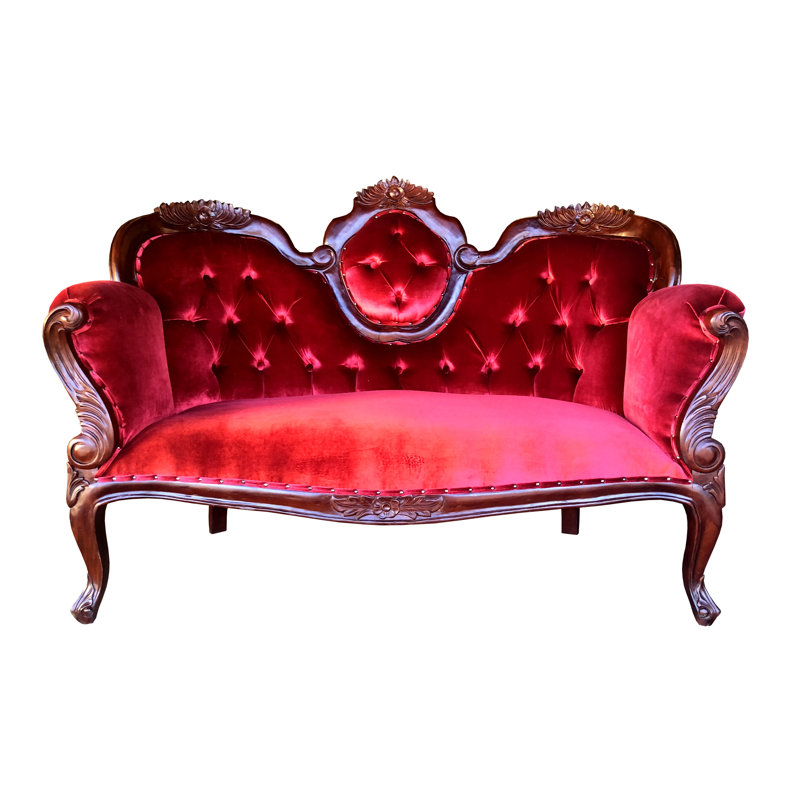 Dorolisa 60'' Velvet Loveseat, Red, Brown