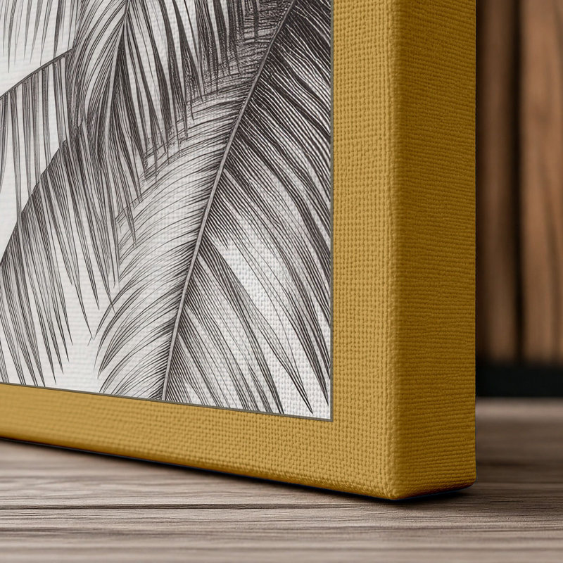 Palm Frond Study Botanical 1 Piece Wrapped Canvas Wall Art, 30x20 - 76.2 x 50.8 cm, Ochre Border