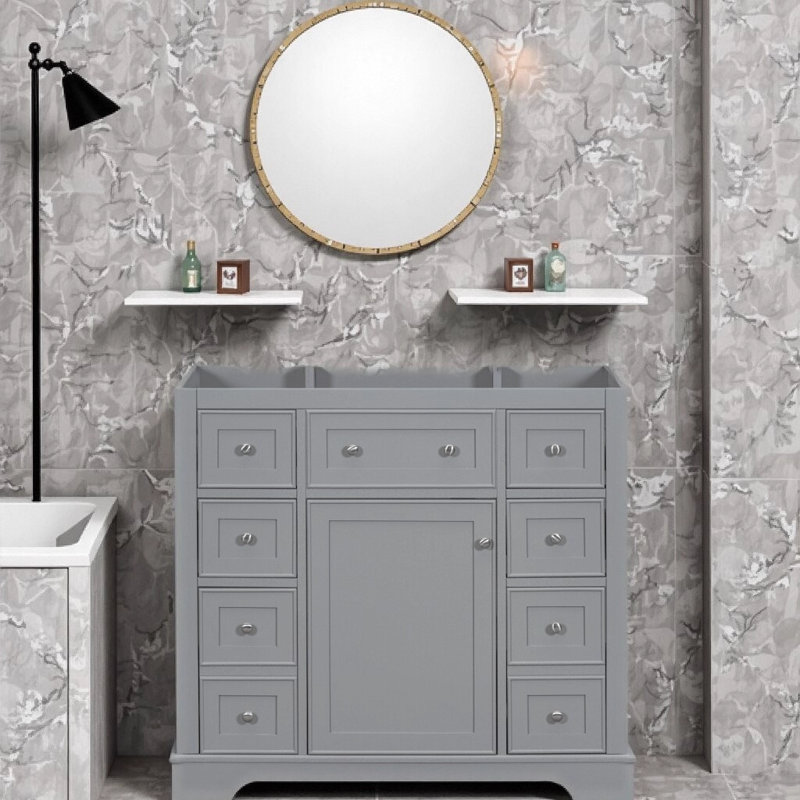 Armoire de meuble-lavabo moderne 36 po - Bois massif et panneau de fibres à densité moyenne avec 1 armoire, 6 tiroirs et tablette réglable, lavabo non inclus