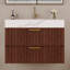 Meuble-lavabo flottant mural moderne avec plateau en pierre frittée et tiroirs à fermeture en douceur Lumifloat-133529636