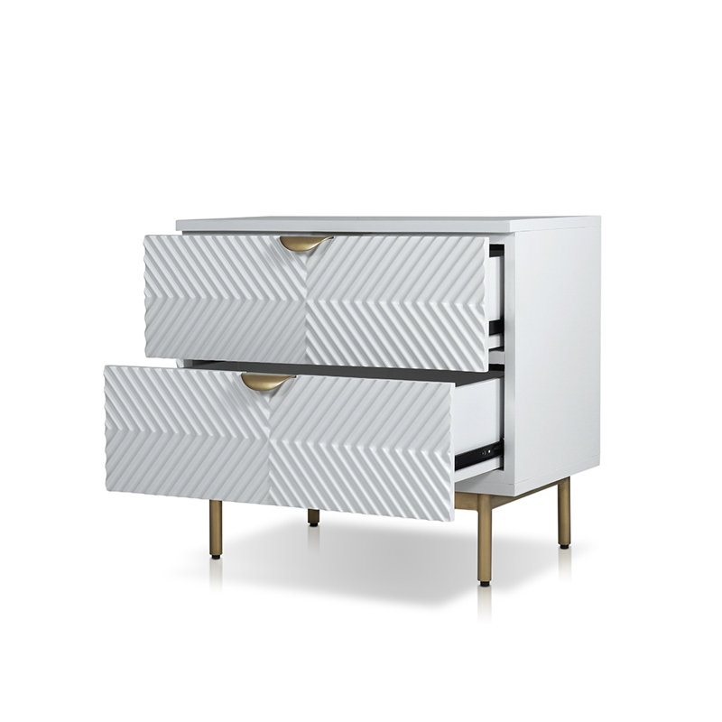 Chittum Night Stand With 2 Drawers In White & Gold Finish