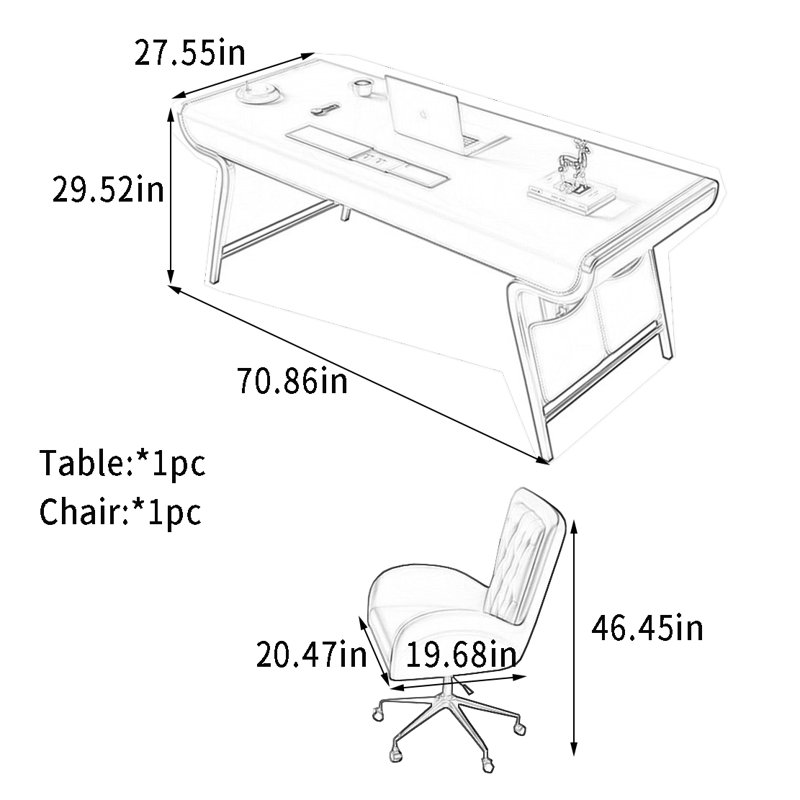 Bureau avec poches latérales et tiroirs doubles, Gris, H 29,52 po x l 70,86 po x P 27,55 po