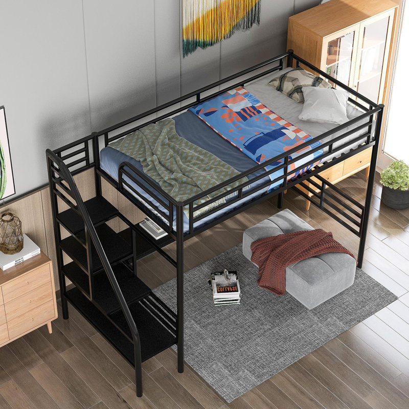 Structure de lit mezzanine en métal avec bureau, aucun sommier nécessaire, simple