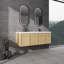 Meuble-lavabo mural 60 po avec double lavabo en résine, 4 portes à fermeture douce, chêne original, contreplaqué
