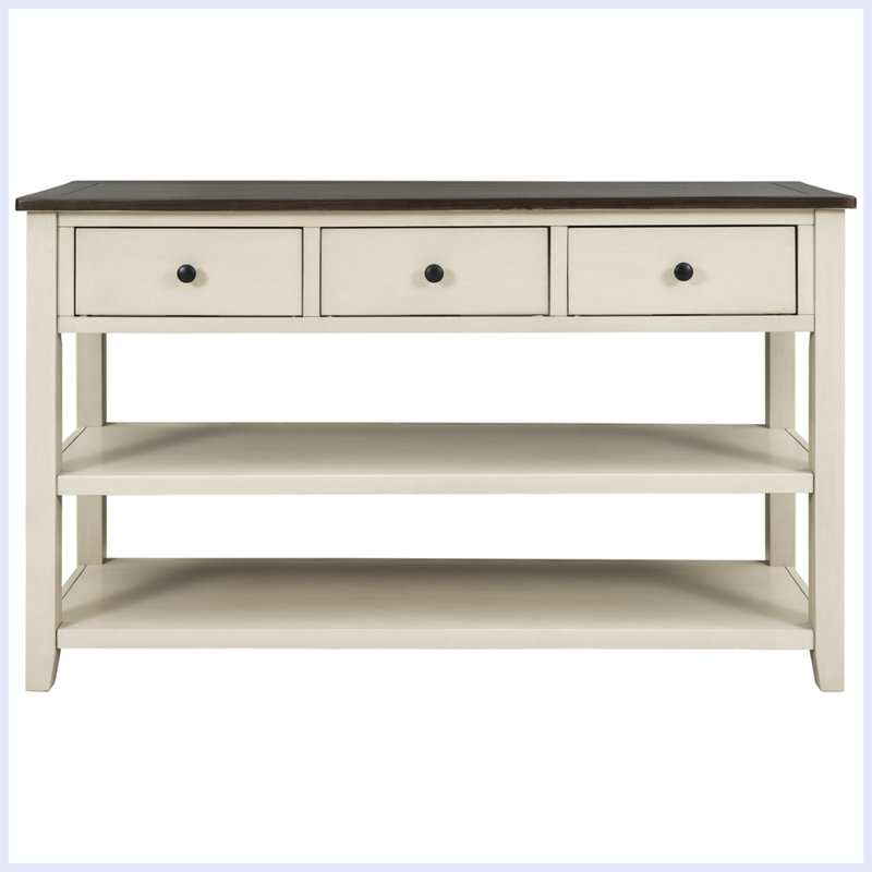 Console rétro avec deux tablettes ouvertes, Espresso, Beige
